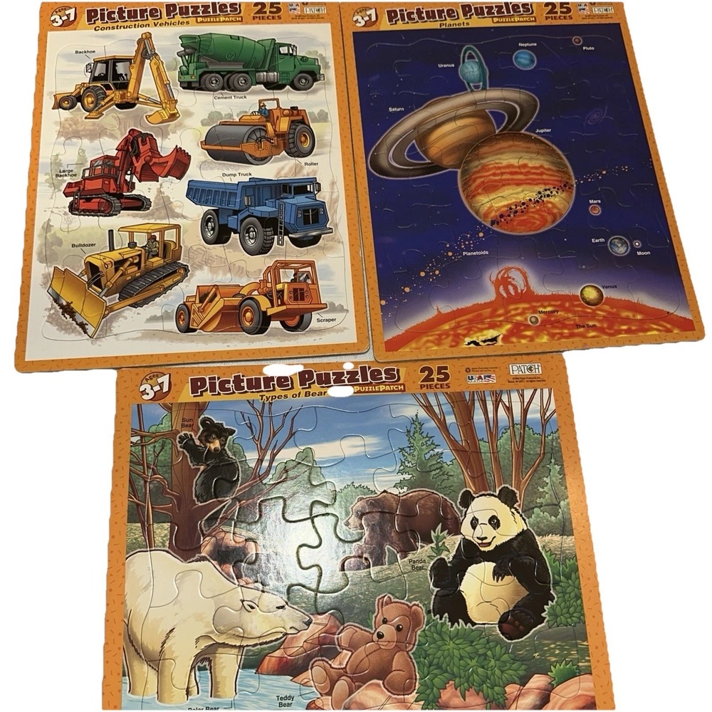 Lot of 3 Puzzle Patch 1999 Picture Puzzles 25 Pieces  Ages 3-7 Vintage